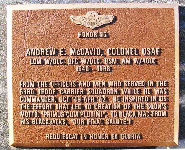 ANDREW E. MCDAVID, COLONEL USAF WAR MEMORIAL PLAQUE