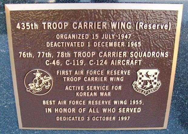 435TH TROOP CARRIER WING (RESERVE) WAR MEMORIAL PLAQUE