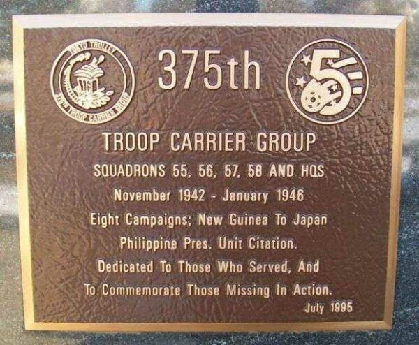 375TH TROOP CARRIER GROUP WAR MEMORIAL PLAQUE