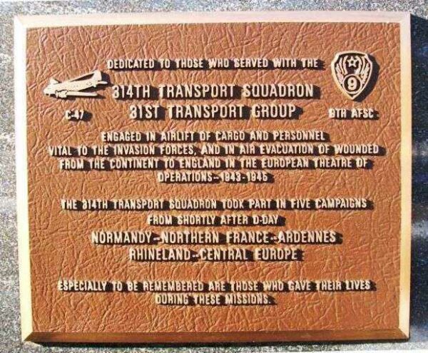 314TH TRANSPORT SQUADRON WAR MEMORIAL PLAQUE