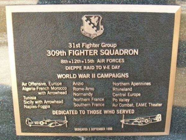 31ST FIGHTER GROUP WAR MEMORIAL PLAQUE
