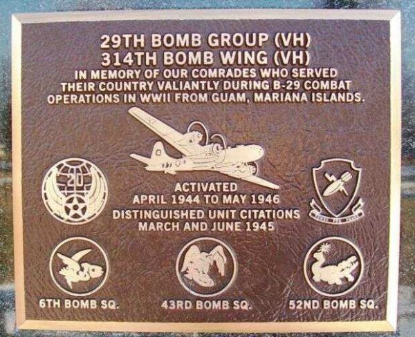 29TH BOMB GROUP (VH) WAR MEMORIAL PLAQUE