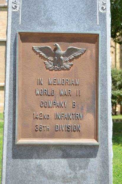 COMPANY B 142ND INFANTRY 36TH DIVISION WAR MEMORIAL PLAQUE