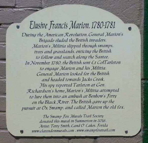 ELUSIVE FRANCIS MARION, 1780-1781 MEMORIAL MURAL PLAQUE
