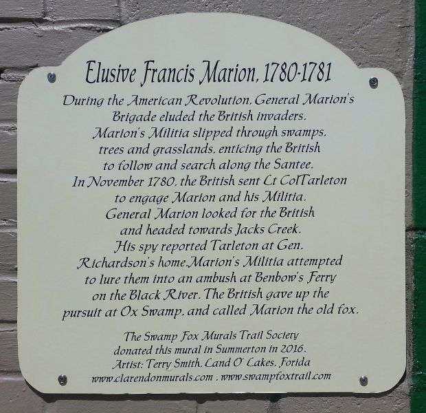 ELUSIVE FRANCIS MARION, 1780-1781 MEMORIAL MURAL PLAQUE