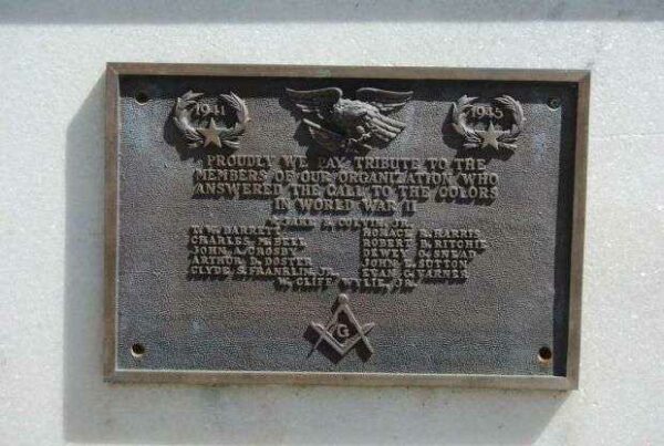 CHESTER LODGE WORLD WAR II HONOR ROLL MEMORIAL PLAQUE