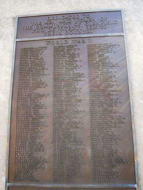 GLENFIELD WAR VETERANS MEMORIAL PLAQUE B