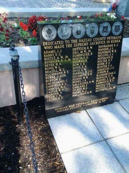 NASSAU COUNTY KOREAN WAR MEMORIAL LEFT SIDE PLAQUE