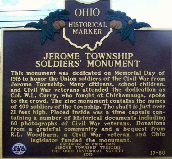 JEROME TOWNSHIP SOLDIERS’ MONUMENT MARKER FRONT