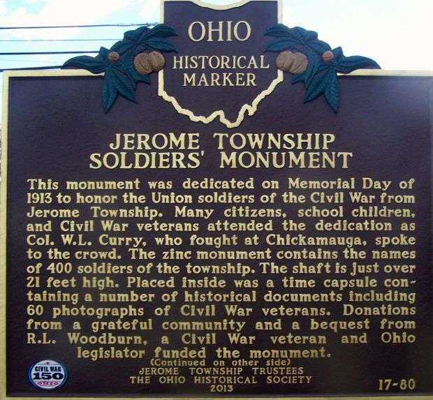 JEROME TOWNSHIP SOLDIERS’ MONUMENT MARKER FRONT