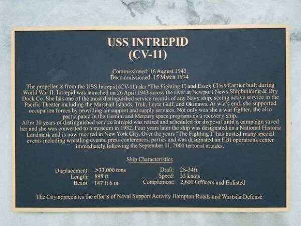 USS INTREPID (CV-11) WAR MEMORIAL PROPELLER PLAQUE