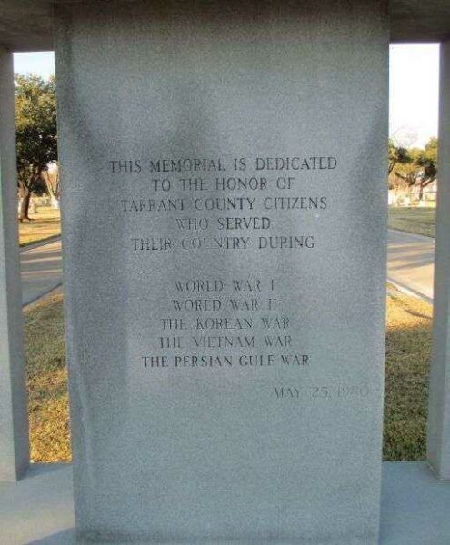 TARRANT COUNTY WAR MEMORIAL DEDICATION STONE