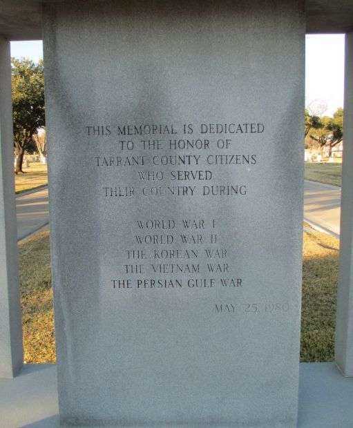 TARRANT COUNTY WAR MEMORIAL DEDICATION STONE