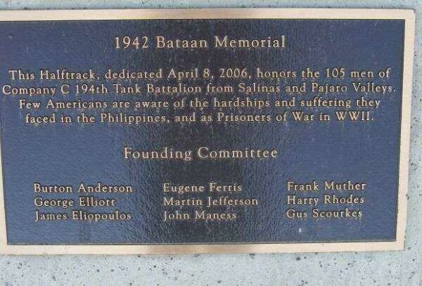 COMPANY C 194TH TANK BATTALION WAR MEMORIAL PLAQUE E