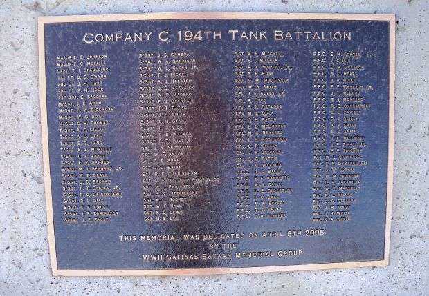 COMPANY C 194TH TANK BATTALION WAR MEMORIAL PLAQUE D