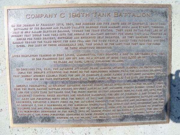 COMPANY C 194TH TANK BATTALION WAR MEMORIAL PLAQUE A