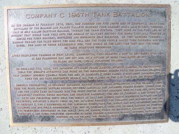 COMPANY C 194TH TANK BATTALION WAR MEMORIAL PLAQUE A