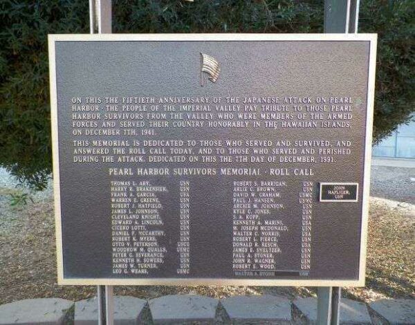 PEARL HARBOR SURVIVORS MEMORIAL-ROLL CALL PLAQUE