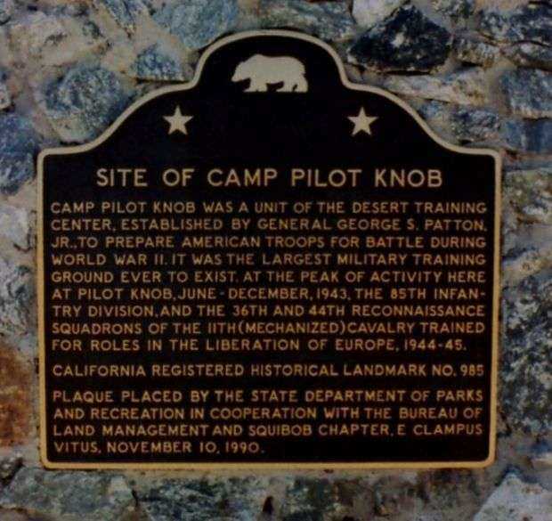 SITE OF CAMP PILOT KNOB WAR MEMORIAL PLAQUE