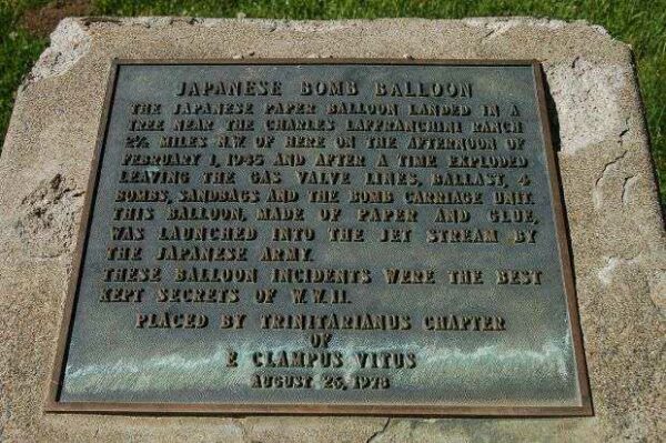 JAPANESE BOMB BALLOON MEMORIAL PLAQUE
