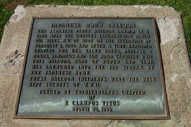 JAPANESE BOMB BALLOON MEMORIAL PLAQUE