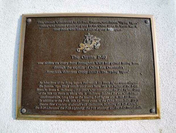 THE CURTIS P-40 WAR MEMORIAL PLAQUE