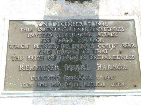 STOCKTON REMEMBER PEARL HARBOR MEMORIAL FLAGPOLE PLAQUE