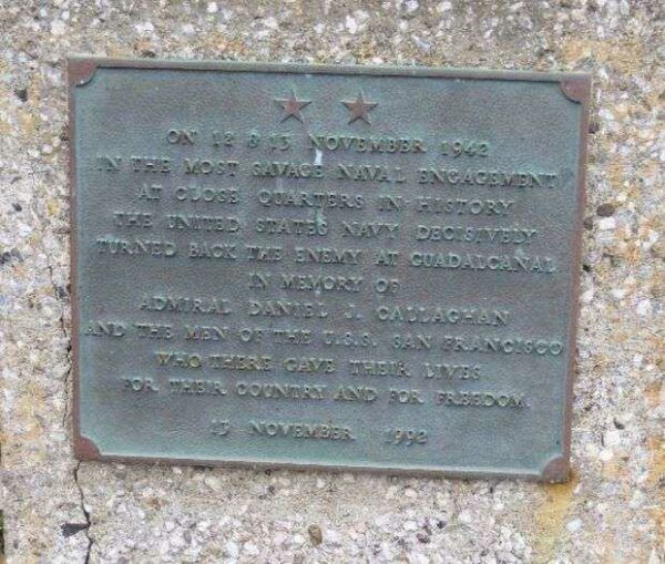 READ ADMIRAL DANIEL J. CALLAGHAN WAR MEMORIAL PLAQUE B