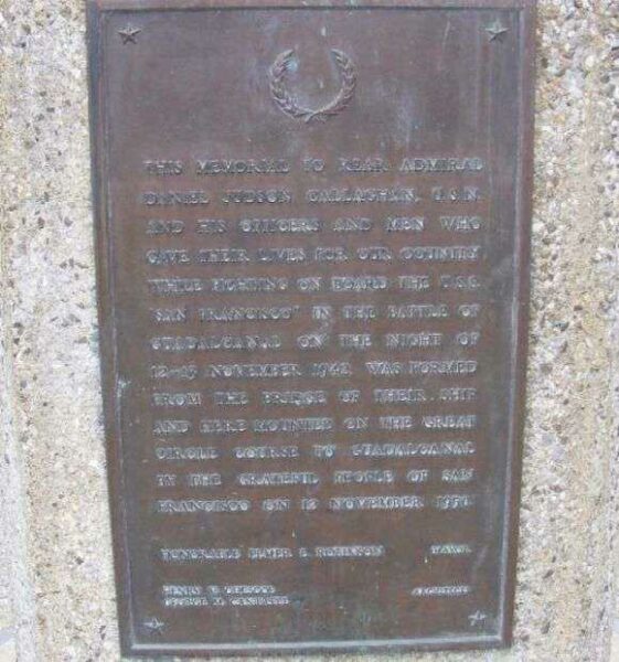 REAR ADMIRAL DANIEL J. CALLAGHAN WAR MEMORIAL PLAQUE A