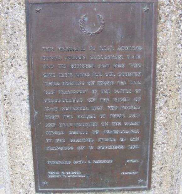 REAR ADMIRAL DANIEL J. CALLAGHAN WAR MEMORIAL PLAQUE A