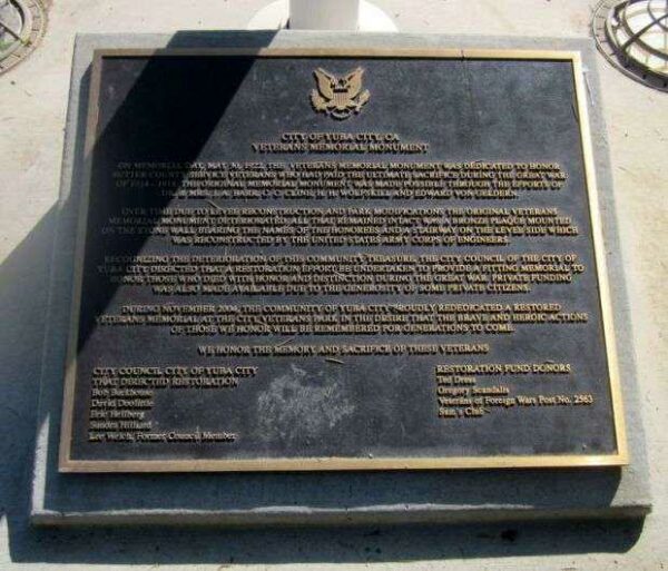 SUTTER COUNTY VETERANS MEMORIAL MONUMENT PLAQUE