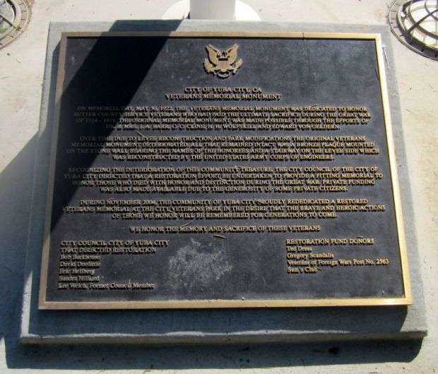 SUTTER COUNTY VETERANS MEMORIAL MONUMENT PLAQUE