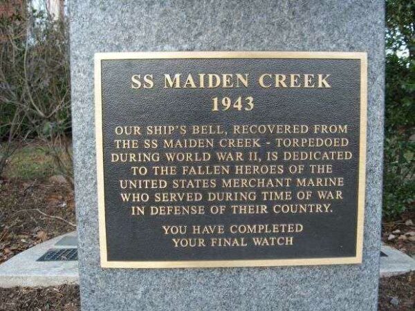 SS MAIDEN CREEK WAR MEMORIAL BELL PLAQUE