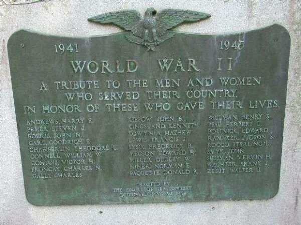 GLASTONBURY WORLD WAR II MEMORIAL PLAQUE