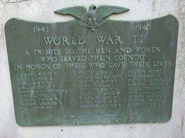 GLASTONBURY WORLD WAR II MEMORIAL PLAQUE