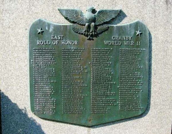 EAST GRANBY WORLD WAR II ROLL OF HONOR MEMORIAL PLAQUE