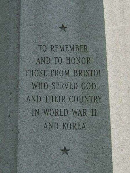 BRISTOL WORLD WAR II AND KOREAN WAR MEMORIAL DEDICATION STONE