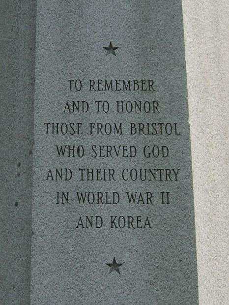 BRISTOL WORLD WAR II AND KOREAN WAR MEMORIAL DEDICATION STONE