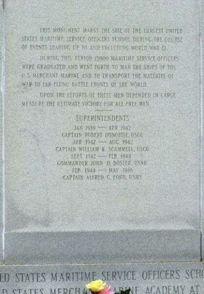 UNITED STATES MARITIME SERVICE OFFICERS SCHOOL MEMORIAL DEDICATION STONE