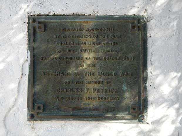 SAN JUAN BAUTISTA WORLD WAR I VETERANS MEMORIAL PLAQUE