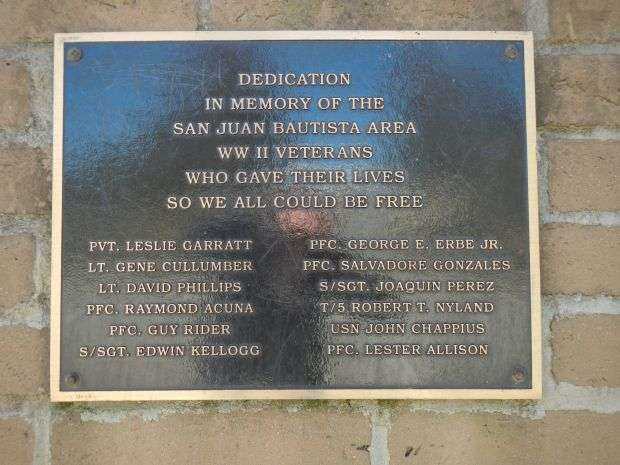 SAN JUAN BAUTISTA WORLD WAR II VETERANS MEMORIAL PLAQUE