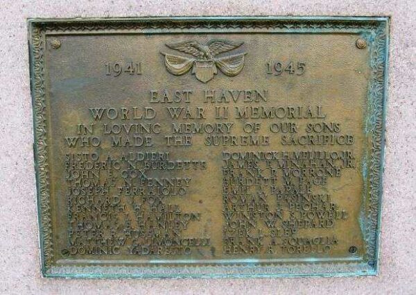 EAST HAVEN WORLD WAR II MEMORIAL PLAQUE