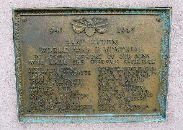EAST HAVEN WORLD WAR II MEMORIAL PLAQUE