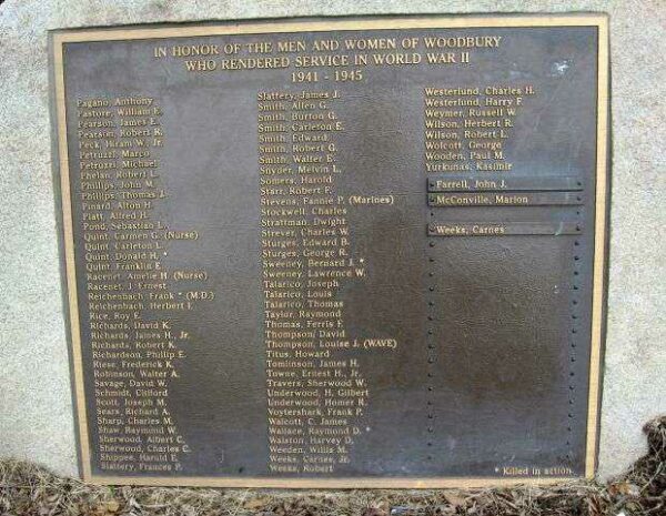 WOODBURY WORLD WAR II MEMORIAL PLAQUE B