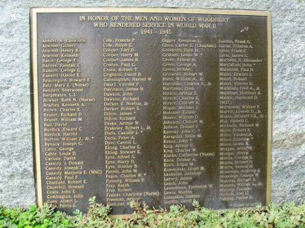 WOODBURY WORLD WAR II MEMORIAL PLAQUE A