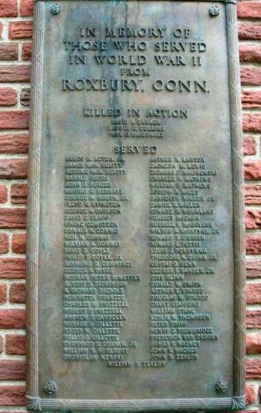 ROXBURY WORLD WAR II WAR MEMORIAL PLAQUE