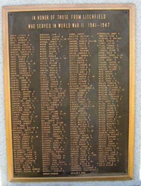 LITCHFIELD WORLD WAR II MEMORIAL BACK PLAQUE