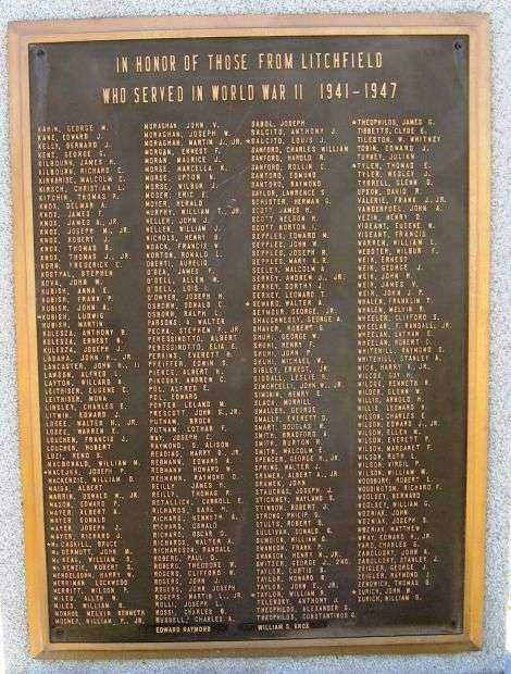 LITCHFIELD WORLD WAR II MEMORIAL BACK PLAQUE