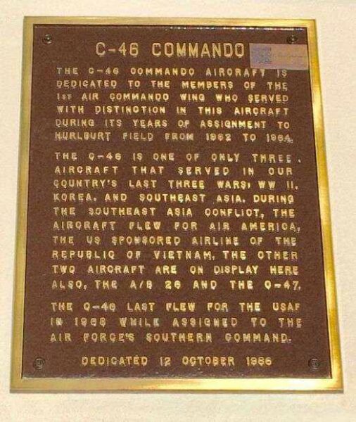C-46 COMMANDO MEMORIAL AIRPLANE PLAQUE