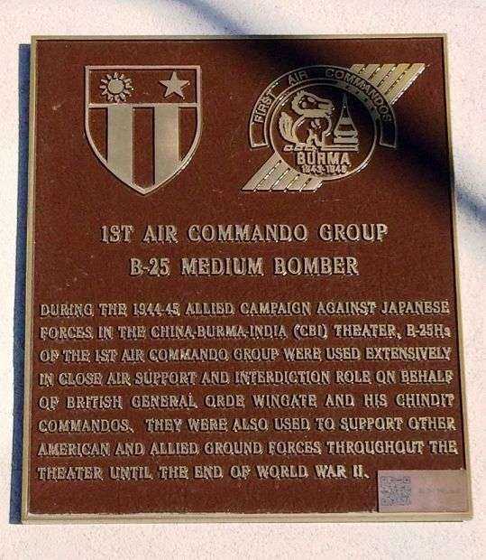 1ST AIR COMMANDO GROUP B-25 MEDIUM BOMBER MEMORIAL AIRPLANE PLAQUE